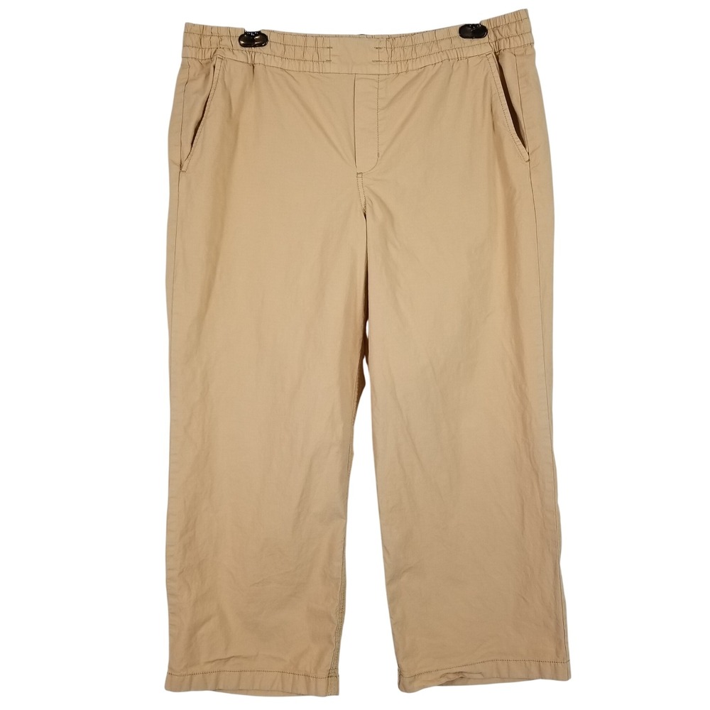 LL Bean Vista Camp Pants Womens Large Tan Khaki Ripstop Cropped 519279